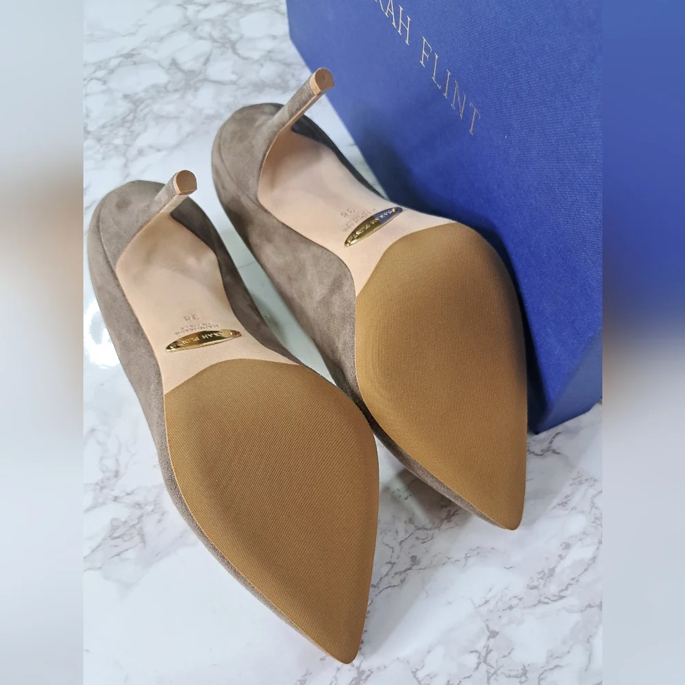 Sarah Flint Taupe Suede Perfect Pump 100 Stiletto Heels Size IT 38- US 8